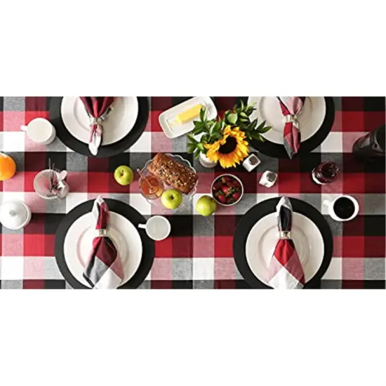 DII Cardinal Red Tri Color Check Tablecloth 70 Round {6}