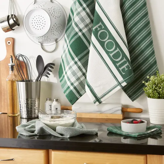 DII Asst Dark Green Foodie Dishtowel And Dishcloth 5 Piece {4}