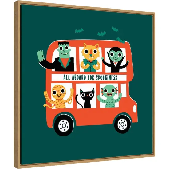 Spooky Bus by Michael Buxton 22-in. W x 22-in. H. Canvas Wall Art Print Framed in Natural {1}