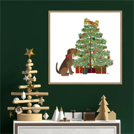 Christmas Dogs Bone Tree by Fab Funky 22-in. W x 22-in. H. Canvas Wall Art Print Framed in Natural {4}