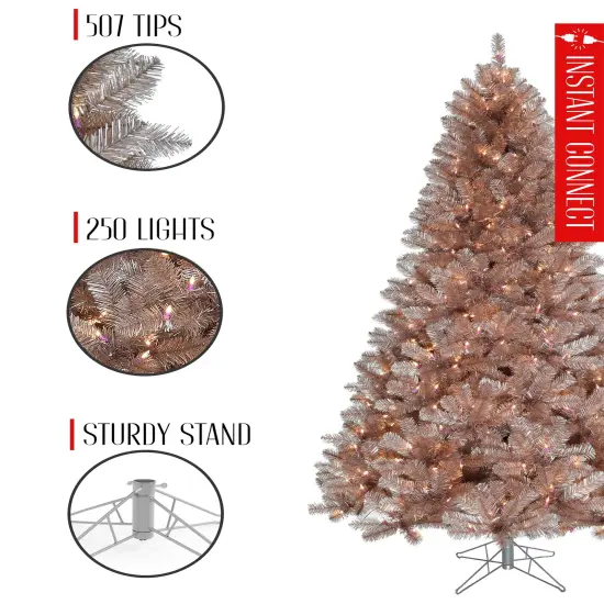 Perfect Holiday 5' Pre-lit Rose Gold Oregon Fir Tinsel Tree {4}