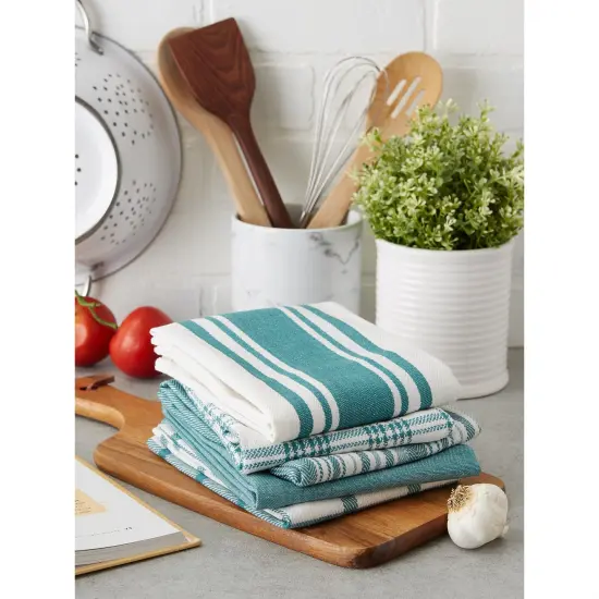 DII Assorted Teal Woven Dishtowel (Set of 5) {5}