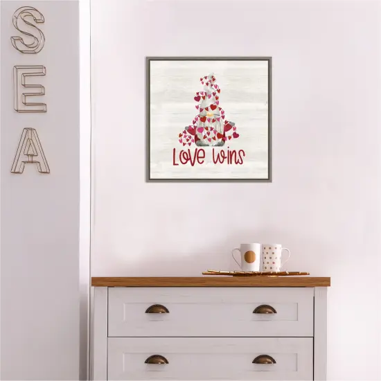 Valentine Gnomes VII Love Wins by Tara Reed 16-in. W x 16-in. H. Canvas Wall Art Print Framed in Grey {5}