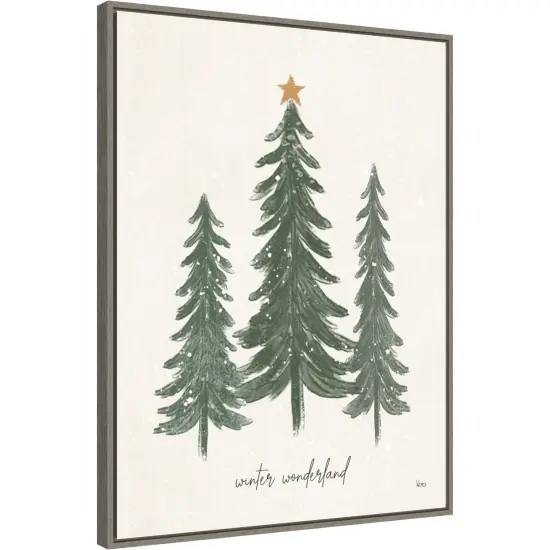 Woodland Christmas Trees by Veronique Charron 23-in. W x 30-in. H. Canvas Wall Art Print Framed in Grey {1}