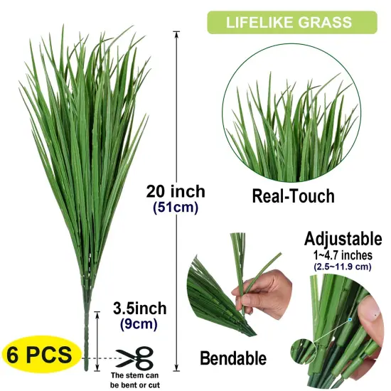 Grand Verde Wheat Grass Artificial Plants 20&rdquo; Tall Greenery Shrubs Faux Leaves UV-Resistant Real-Touch Plastic Fake Bush, Bulk 6pcs {2}