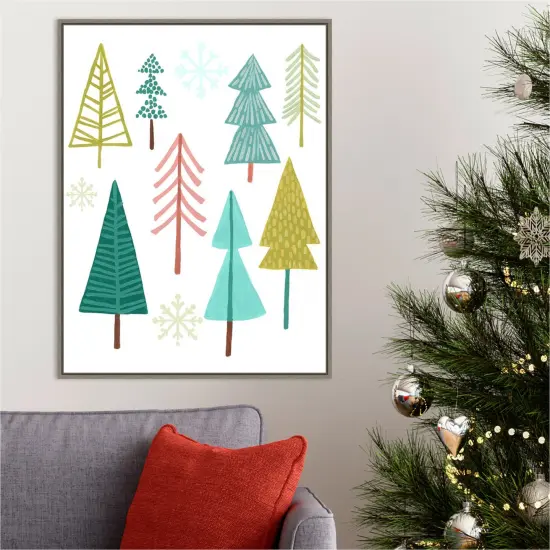 Modern Holiday I Trees by June Erica Vess 23-in. W x 30-in. H. Canvas Wall Art Print Framed in Grey {4}