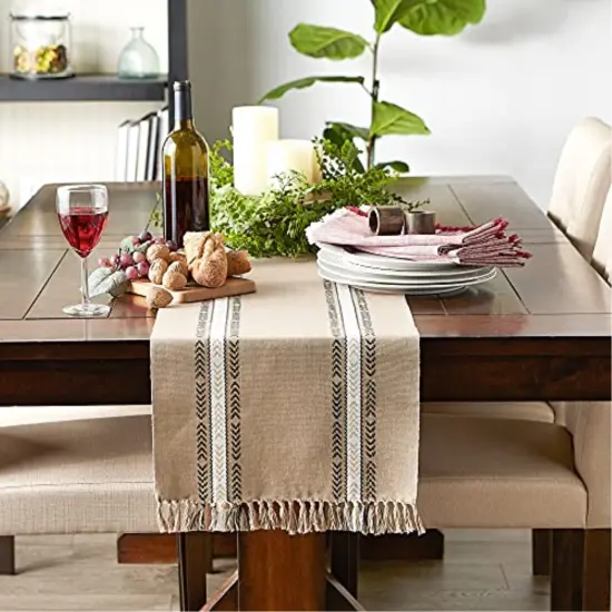 DII Stone Dobby Striped Fringe Ribbed Table Runner 14x72 {3}