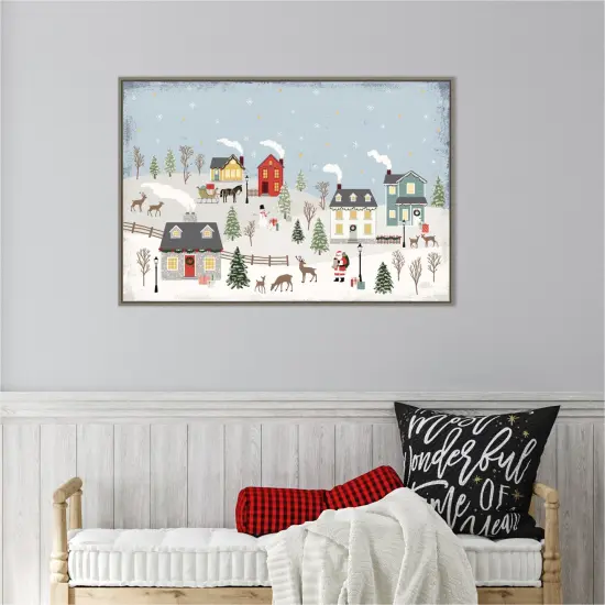 Christmas Village II Day by Laura Marshall 33-in. W x 23-in. H. Canvas Wall Art Print Framed in Grey {5}