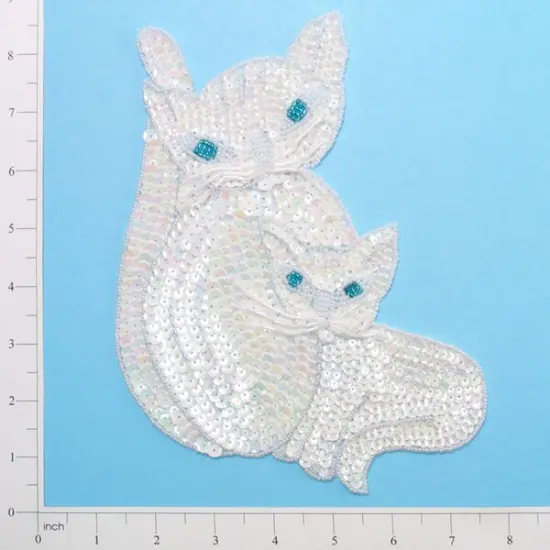 8" x 6" Cat With Kitten Sequin Applique/Patch Crystal AB {2}