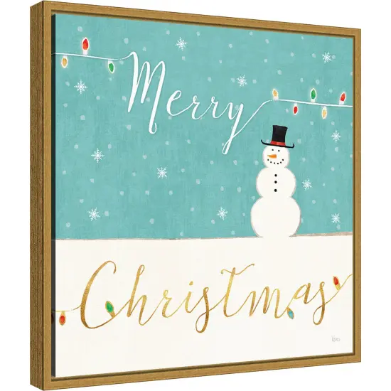 Merry Christmas Snowman by Veronique Charron 16-in. W x 16-in. H. Canvas Wall Art Print Framed in Gold {1}
