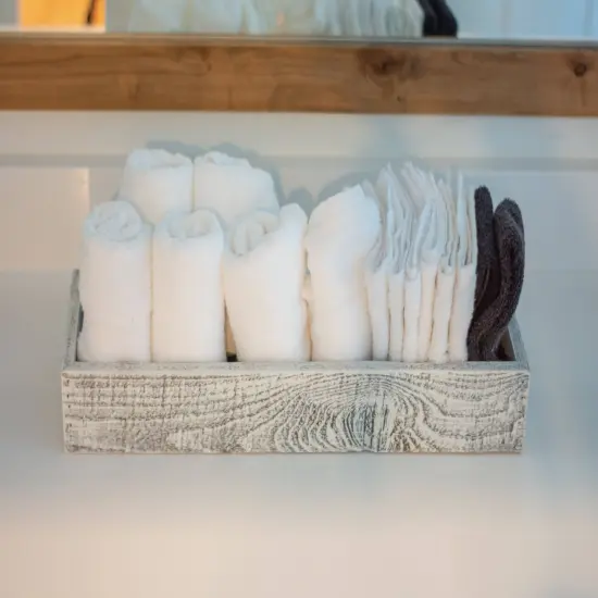 Rustic Farmhouse Decorative Organizer Wood Storage Box White {2}