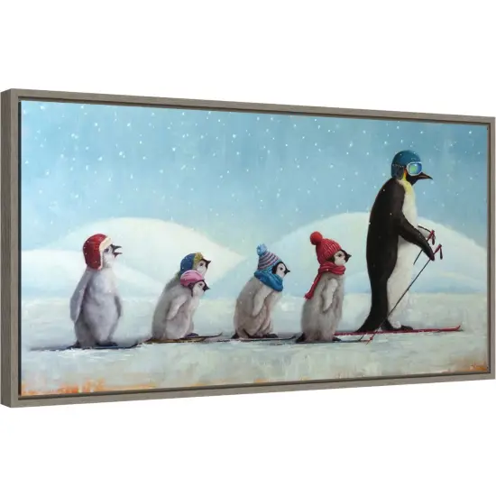 Ski School Penguins by Lucia Heffernan Canvas Wall Art Print Framed Grey {1}