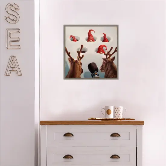 Whack-An-Elf Reindeer Games by Lucia Heffernan Canvas Wall Art Print Framed Grey {5}