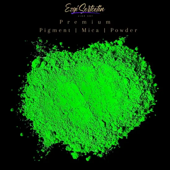 Premium Pigment Powder 50g | Authentic Unique & Bright Pearlescent Metallic and Neon Colors | Especially Formulated for Artwork, Resin, Slime, Plasticine and more by Ezgi Sertcetin Neon green {1}
