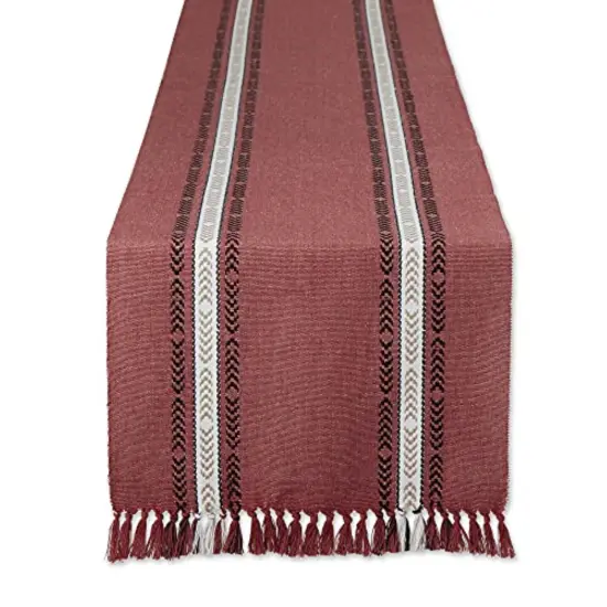 DII Clay Dobby Striped Fringe Ribbed Table Runner 14x108 {1}