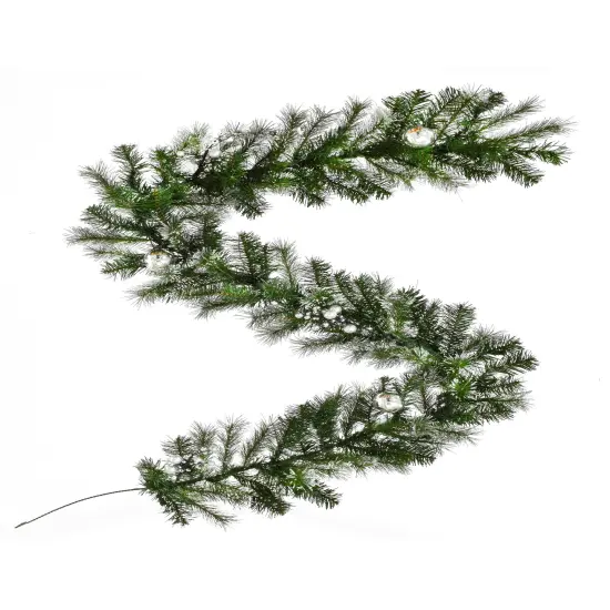 Perfect Holiday 6ft Snow Dusted Nulato Pine Garland With Silver Ornaments And Glitter Berry Cluster {1}