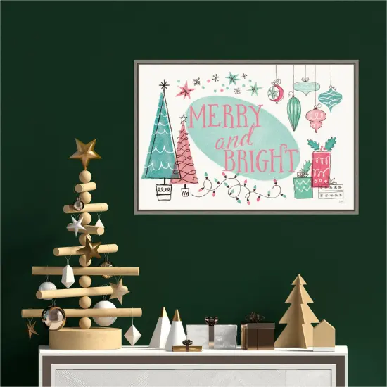 Retro Christmas I Bright by Janelle Penner 23-in. W x 16-in. H. Canvas Wall Art Print Framed in Grey {4}
