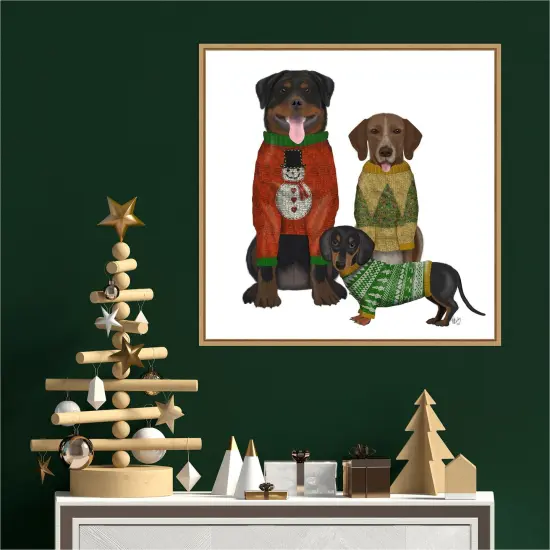 Christmas Dogs Ugly Sweater Competition by Fab Funky 22-in. W x 22-in. H. Canvas Wall Art Print Framed in Natural {4}