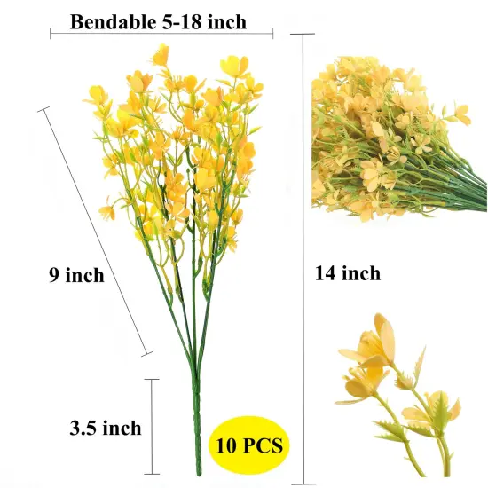 Grand Verde Myosotis Artificial Flowers Real Touch Plastic Faux Bouquets Fake Floral Greenery Stems - 10pcs Bulk Yellow {2}