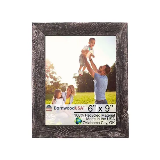 Rustic Farmhouse Standard 6 in. x 9 in. Tabletop Reclaimed Wood Picture Frame Black {1}