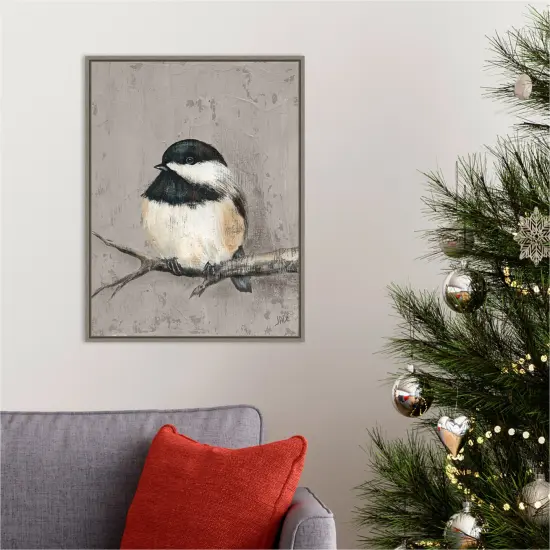 Winter Bird IV by Jade Reynolds 18-in. W x 24-in. H. Canvas Wall Art Print Framed in Grey {5}