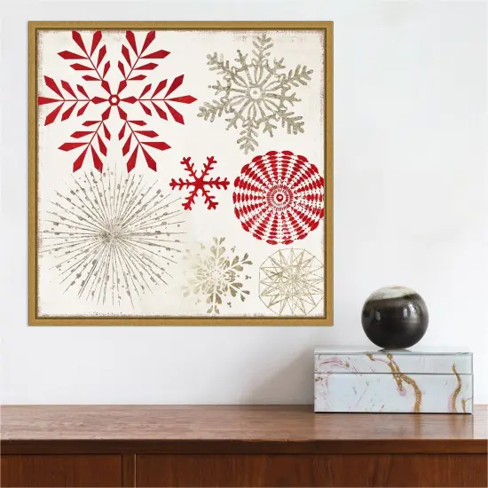 Christmas Snowflakes I by PI Studio Canvas Wall Art Print Framed Gold {4}