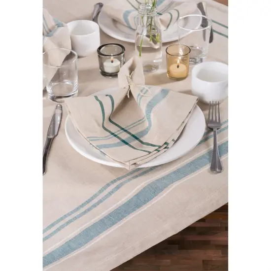 DII Teal French Stripe Tablecloth 70 Round {4}