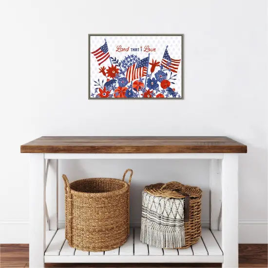 America the Beautiful I Love by Farida Zaman 23-in. W x 16-in. H. Canvas Wall Art Print Framed in Grey {5}