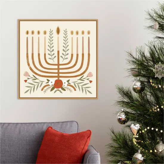 Natural Hanukkah I by Victoria Barnes 22-in. W x 22-in. H. Canvas Wall Art Print Framed in Natural {5}