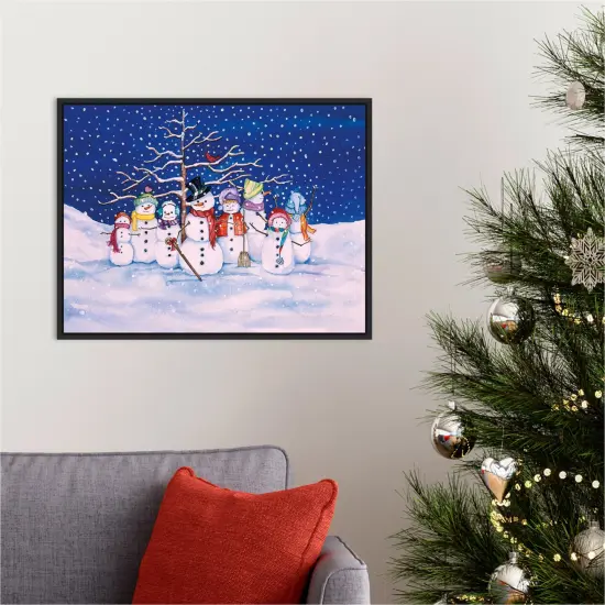 Snow Family by Kathleen Parr McKenna 24-in. W x 18-in. H. Canvas Wall Art Print Framed in Black {5}