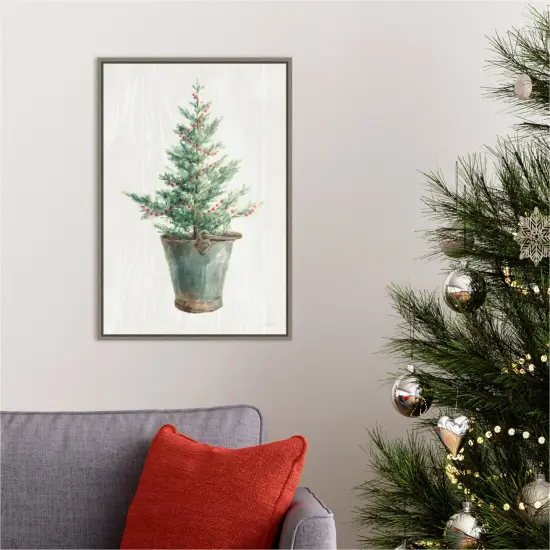 White and Bright Christmas Tree I by Danhui Nai 16-in. W x 23-in. H. Canvas Wall Art Print Framed in Grey {5}