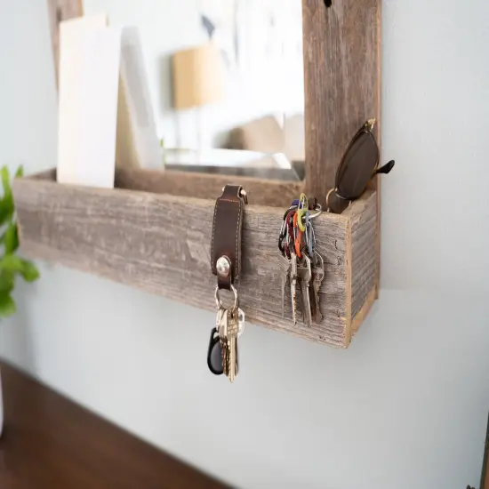 Rustic Farmhouse 16 x 20 Weathered Gray Wood Framed Mirror with Shelf {6}
