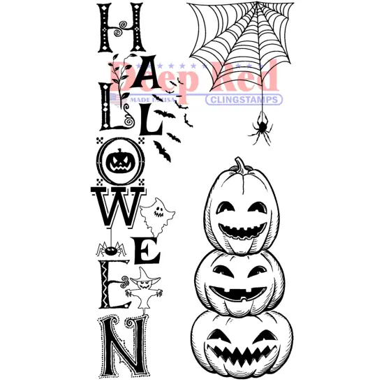 Deep Red Stamps Halloween Pumpkins Rubber Cling Stamp 2.1 x 4.2 inches {1}