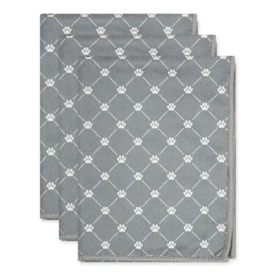 DII Gray Printed Trellis Paw Small Pet Towel (Set of 3) {1}