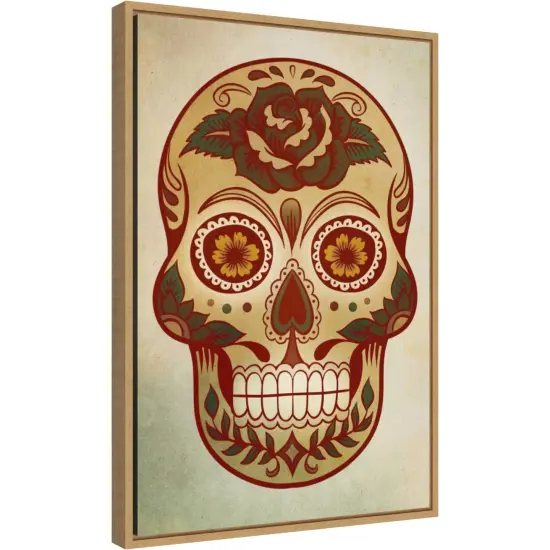 Day of the Dead Skull I by PI Gallerie 16-in. W x 23-in. H. Canvas Wall Art Print Framed in Natural {1}