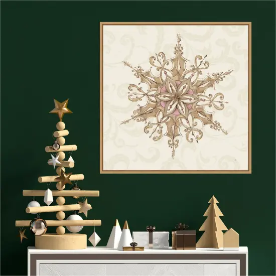 Elegant Season Snowflake I Pink by Daphne Brissonnet 22-in. W x 22-in. H. Canvas Wall Art Print Framed in Natural {4}