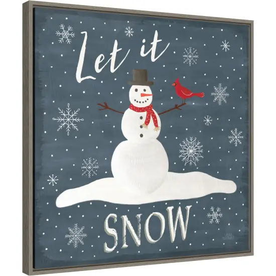 Christmas Cheer IV Let it Snow by Laura Marshall 22-in. W x 22-in. H. Canvas Wall Art Print Framed in Grey {1}