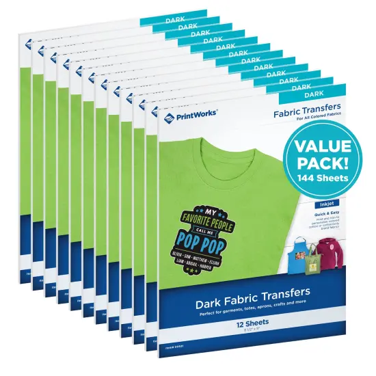 Printworks Dark T-Shirt Transfers for Inkjet Printers, 144 Sheets Bulk Pack, 8 &frac12;&rdquo; x 11&rdquo; (00531C) {1}
