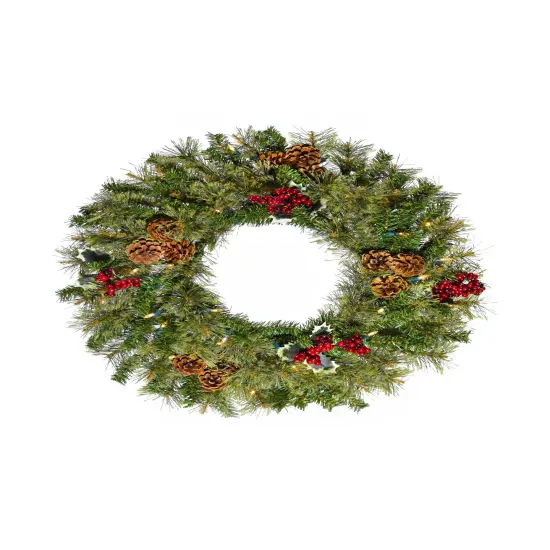 Perfect Holiday 24" Cheyenne Pine Wreath With Pine Cones And Red Berry Clusters {1}