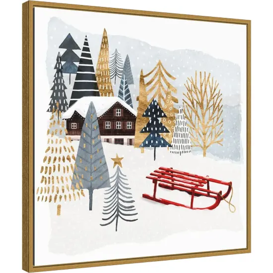 Christmas Chalet II by Victoria Borges 22-in. W x 22-in. H. Canvas Wall Art Print Framed in Gold {1}