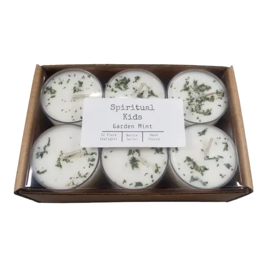 Garden Mint 12 Count Natural Soy Wax Tealights Hand Poured with Fragrant/Essential Oils Dried Mint Leaves {1}