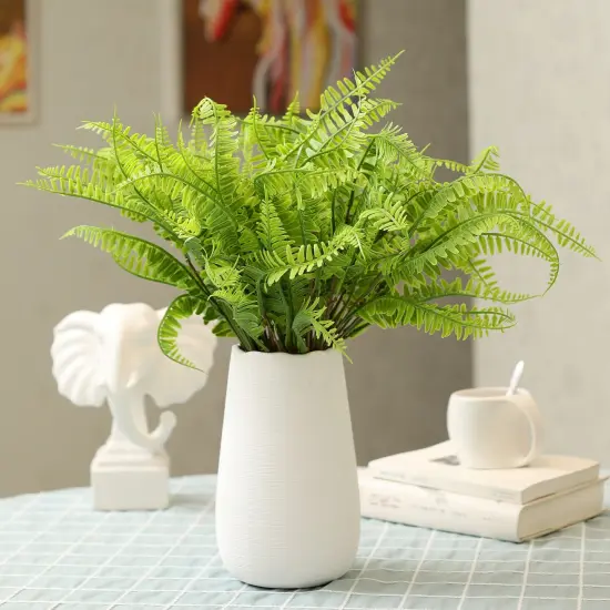 Grand Verde Boston Ferns Artificial Plants Faux Bush Real Touch Plastic Shrub Greenery Leaves - Indoor Outdoor Decor, Bulk 10pcs Light Green {5}