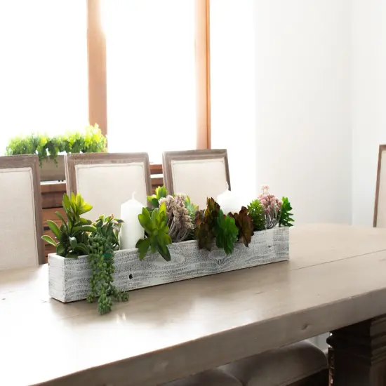 Rustic Farmhouse Decorative 35.5 in. Solid Reclaimed Wood Centerpiece Organizer Storage Box White {6}