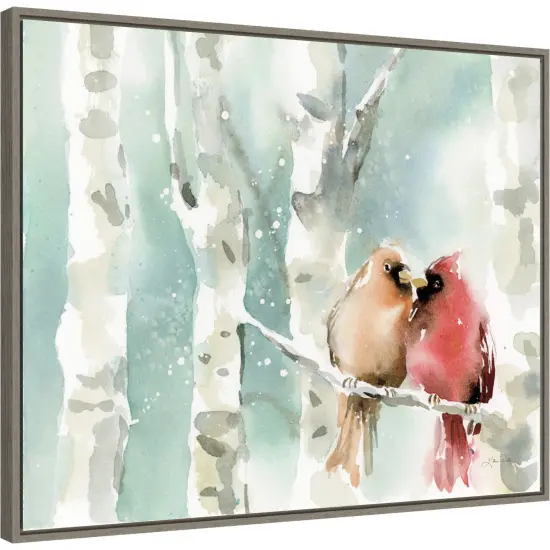 Christmas Cardinals by Katrina Pete 28-in. W x 23-in. H. Canvas Wall Art Print Framed in Grey {1}