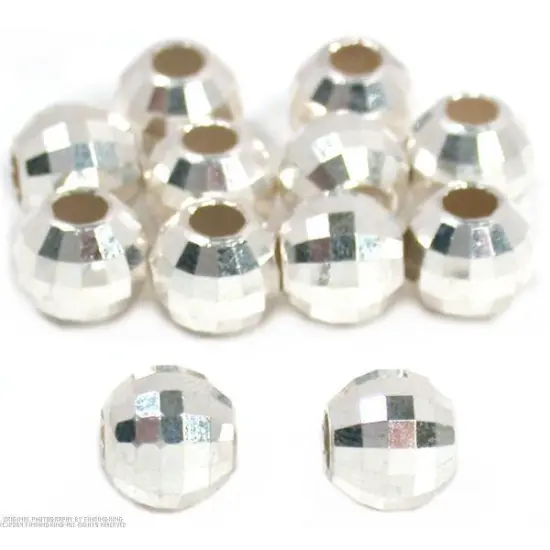 12 Mirror Beads Silver Faceted Beading Stringing 8mm {1}