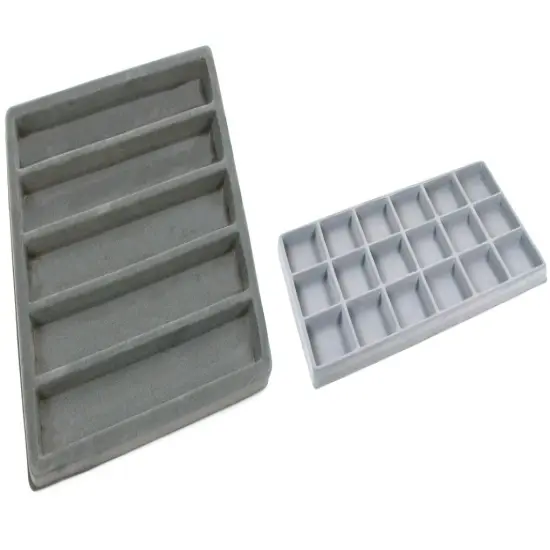 Five 18 Slot And Five 5 Slot Gray Flocked Jewelry Display Tray Inserts, Ten Total Inserts {1}
