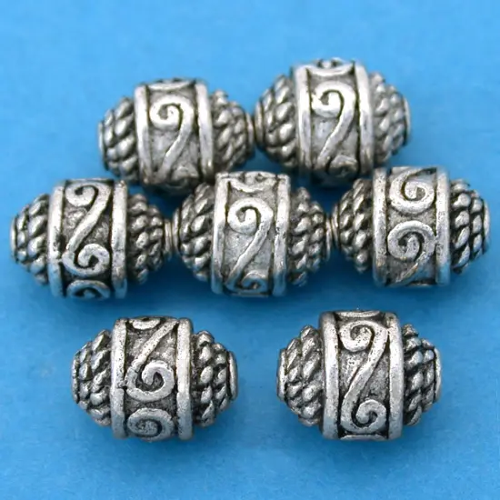 16g Rope Bali Barrel Beads Antq Silver Plt 10.5mm App 7 {1}