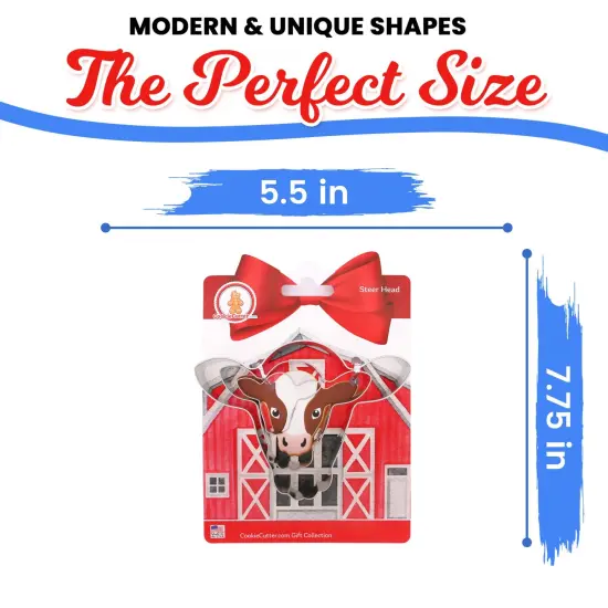 CookieCutter.com Steer Head Cow Face Cookie Cutter Set 3 Piece, Hang Tag Cookie Recipe Card, Large, Medium, Small, Tin Plate Steel, USA {2}