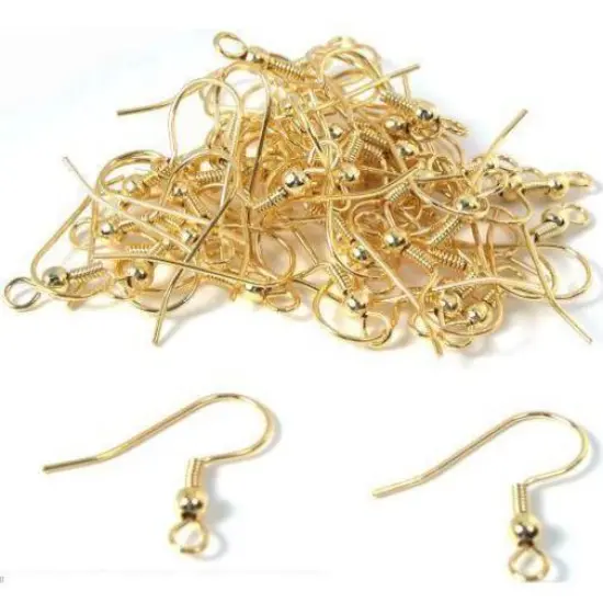 50 Gold Plated Earrings Fish Hook Wires Ball 22 Gauge {1}