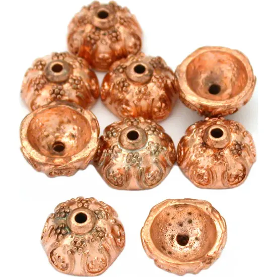 16g Bali Flower Bead End Caps Copper Plt 11mm Approx 8 {1}